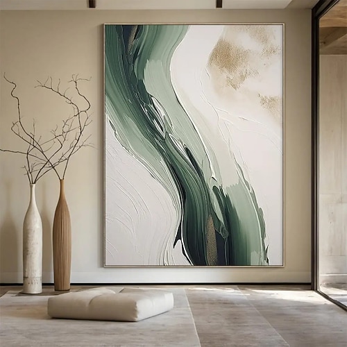 Handgemaltes Ölgemälde auf Leinwand, abstrakte grüne Textur, Wanddekoration für Zuhause, Sofa, Hintergrund, Eingangsbereich, Dekoration, auf Keilrahmen gespannt / gerollt, rahmenlos, ungespannt Image