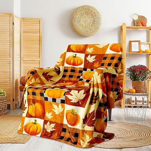 Fleecedecken Überwurfdecke für die Couch Kürbis Herbstlandschaft Klassisch 3D Gemütlich Sofa Bett Dekorative Decke Warme Decke Wohndeko Image