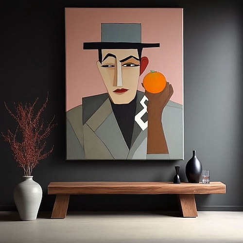Handgemaltes abstraktes surreales Mann-Ölgemälde, handgemalte Figur-Ölgemälde, orangefarbenes Gemälde, Poster oder Leinwandgemälde, inspirierte Kunst, abstrakte Wanddekoration, moderne verträumte Image