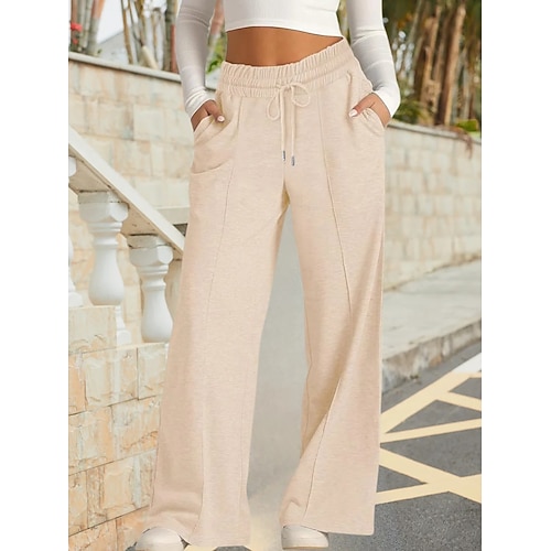 Damen Jogginghose Urlaub Vintage Ethno-Stil Volle Länge Hohe Taille Einfarbig Einfach Kordelzug Dehnbar Täglich Heim Outdoor Hellgrau Dunkelgrau Dunkel Braun Dunkelrot Sommer Frühling Herbst Winter Image