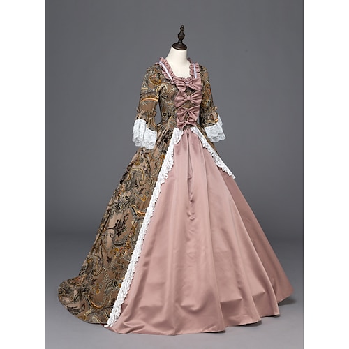 Vintage Rokoko Viktorianisch Maxi Kleid Partykostüm Maskerade Normal Ein Hauch Prinzessin Aschenputtel Shakespeare Spitze Schleife Prinzessin Quadrathals Kostüm Damen Mädchen Halloween Karneval Image