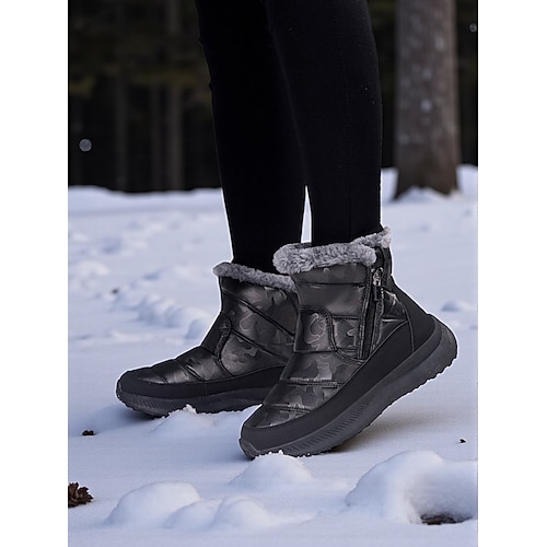 Wasserdichte Damen-Winterstiefel – gefütterte Schneestiefel mit Kunstfellfutter und Reißverschlussdetail – warm und bequem für Abenteuer bei kaltem Wetter Image