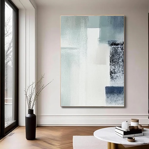 Handgemaltes nordisches abstraktes Gemälde, minimalistisches Dekor, blauer Farbverlauf, Graffiti-Poster, Wandkunst, Leinwandbilder, Wanddekoration für Wohnzimmer, Heimdekoration, Wandkunstgemälde Image