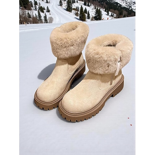 Damen-Winterstiefel mit Kunstfellfutter – stylische und warme hohe Schneestiefel für kaltes Wetter und Freizeitaktivitäten Image