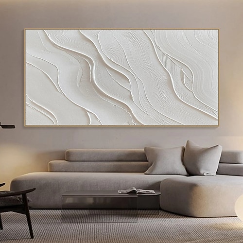 Handgemaltes Ölgemälde auf Leinwand, moderne abstrakte weiße Wanddekoration mit einfacher Textur, gerollt, rahmenlos, ungespannt, für die Wohnzimmergestaltung. Image
