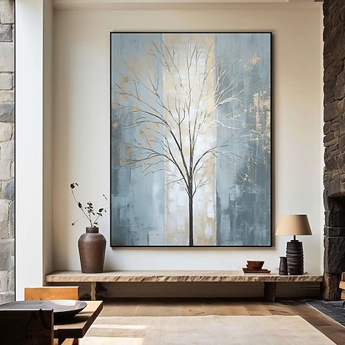 Handgemaltes Ölgemälde auf Leinwand, moderne abstrakte Wanddekoration mit Pflanzenzweigen für Wohn- und Esszimmer, gerollt, rahmenlos, ungespannt Image