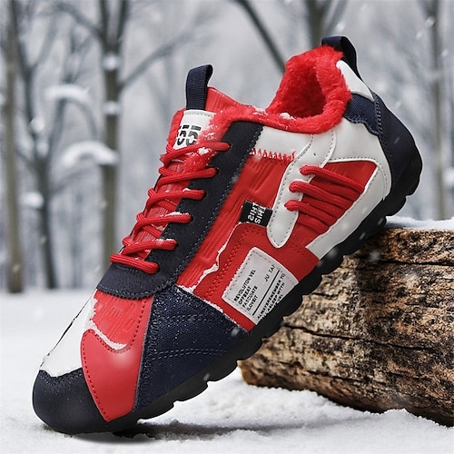 Herren Sneaker Fleecegefüttert Laufen Spaziergang Lässig PU Leder Bequem Rutschfest Atmungsaktiv Stiefeletten Schnürung Dunkelrot Orange Grün Sommer Frühling Herbst Image