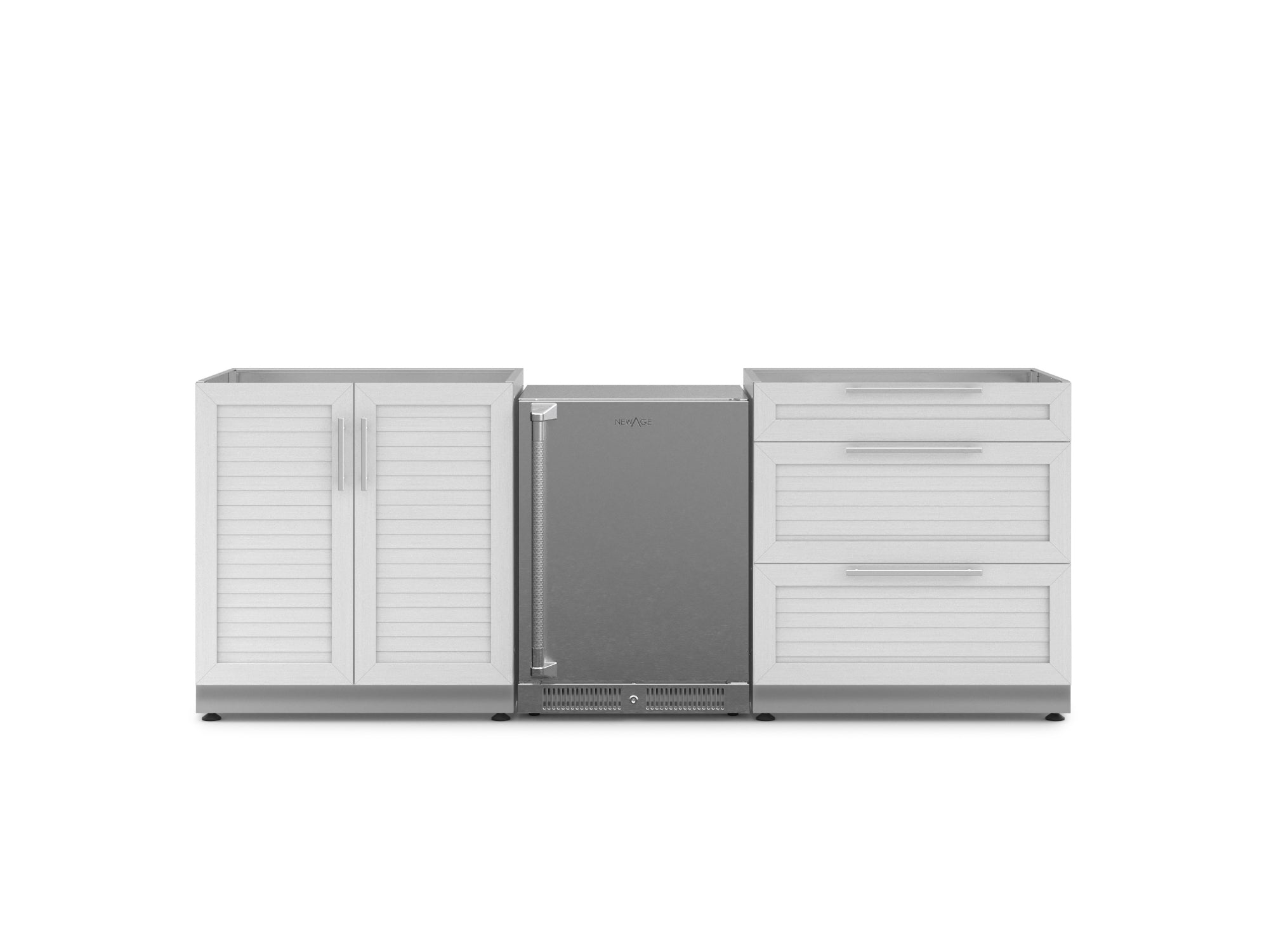 NewAge Outdoor Kitchens Stainless Steel 3-Piece Cabinet Set with 3-Drawer, 2-Door Cabinet and Stainless Steel Door Fridge