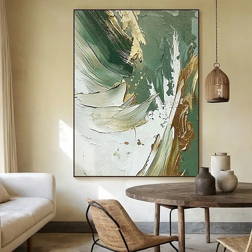 Handgemaltes Ölgemälde auf Leinwand, abstrakte grüne Textur, Wanddekoration für Zuhause, Sofa, Hintergrund, Eingangsbereich, Dekoration, auf Keilrahmen gespannt / gerollt, rahmenlos, ungespannt Image