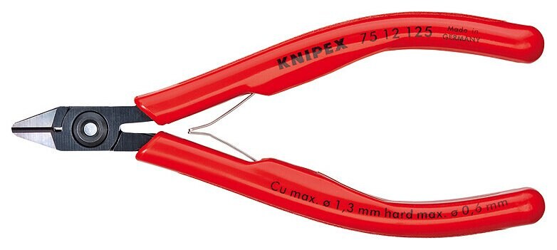 KNIPEX Elektronik-Seitenschneider, mit Facette und Drahtklemme, mit Kunststoff-Hüllen, 125 mm Image