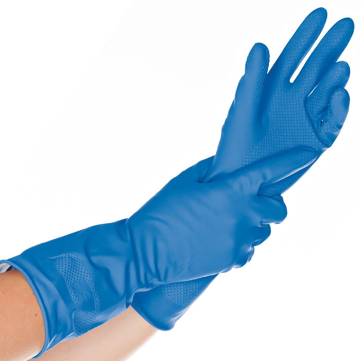 FRANZ MENSCH Hygostar Haushalts-Handschuhe BETTINA blau, Latex, Größe L Image