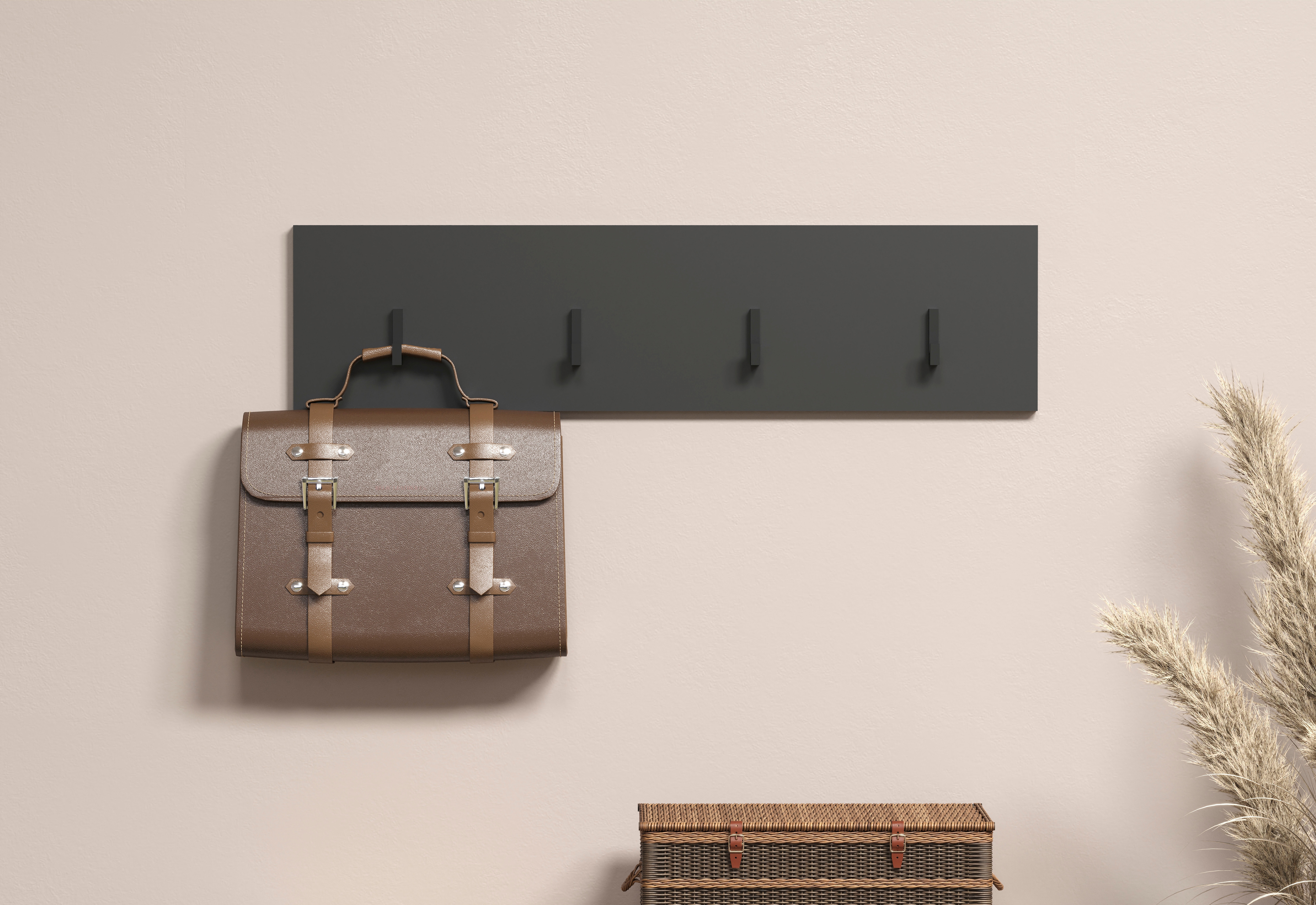 Garderobenleiste HOME AFFAIRE "Estepona", anthrazit, B:80cm H:20cm T:2cm, Holzwerkstoff, Kunststoff, Garderobenhalter, Wandpaneel mit 4 Kleiderhaken – (B/T/H) 80/2/20 cm