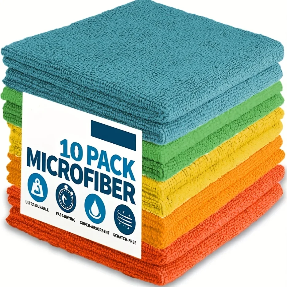 Durable, Absorbent Microfiber Cleaning Cloth, Kitchen, Bathroom Towel, Dishwashing Household Rag random Colors 5pcs
