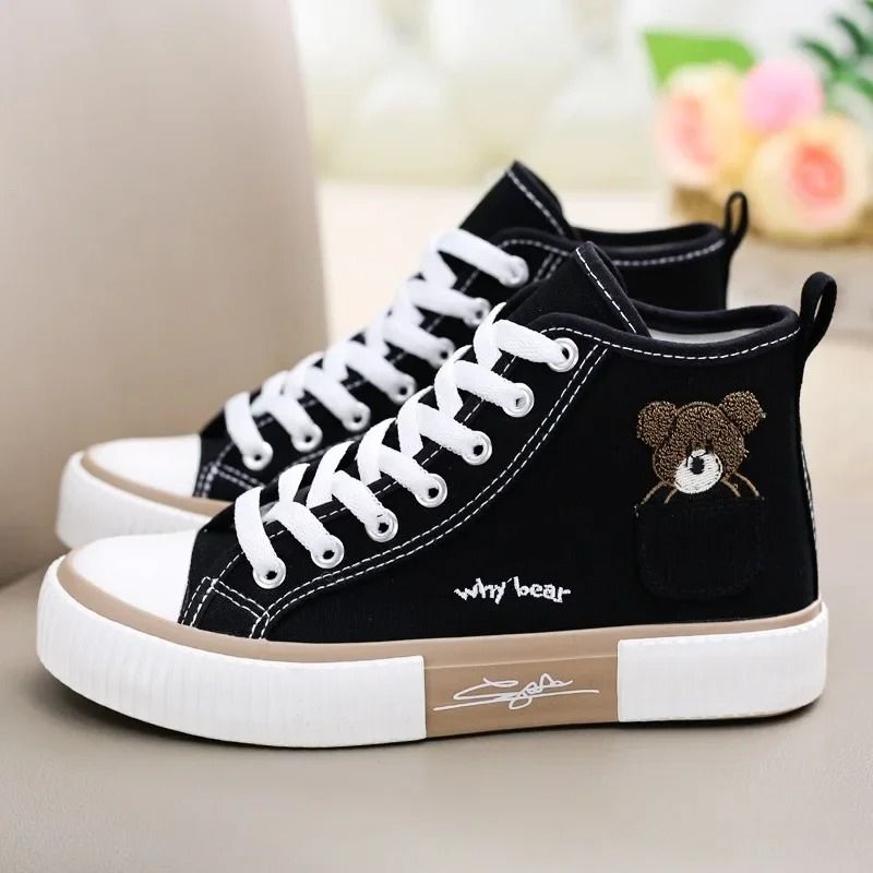 Womens Canvas High Top Sneakers Breathable Casual Shoes black 8