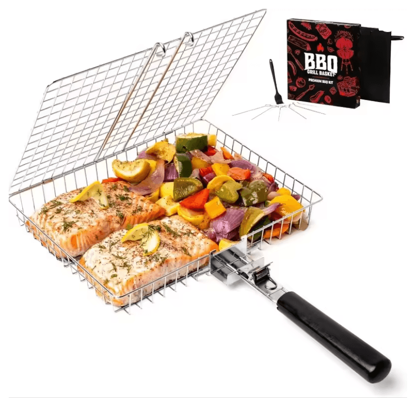 GrillMate Portable Folding BBQ Grill Basket With Handle a