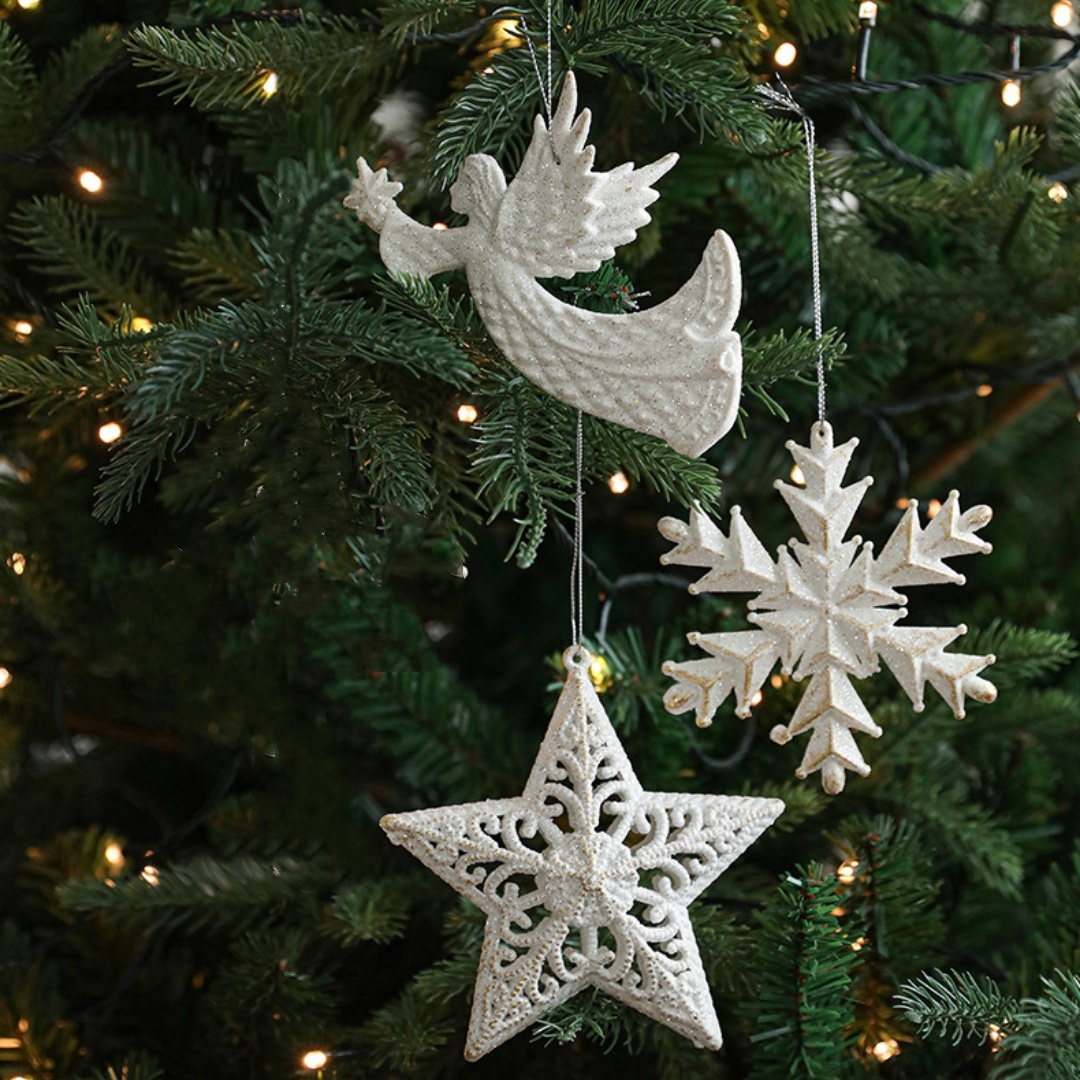 Christmas Tree Hanging Ornaments Snowflake Angel Deer White Pendants Navidad New Year Party Home Xmas Tree Decorations Kids Toys star