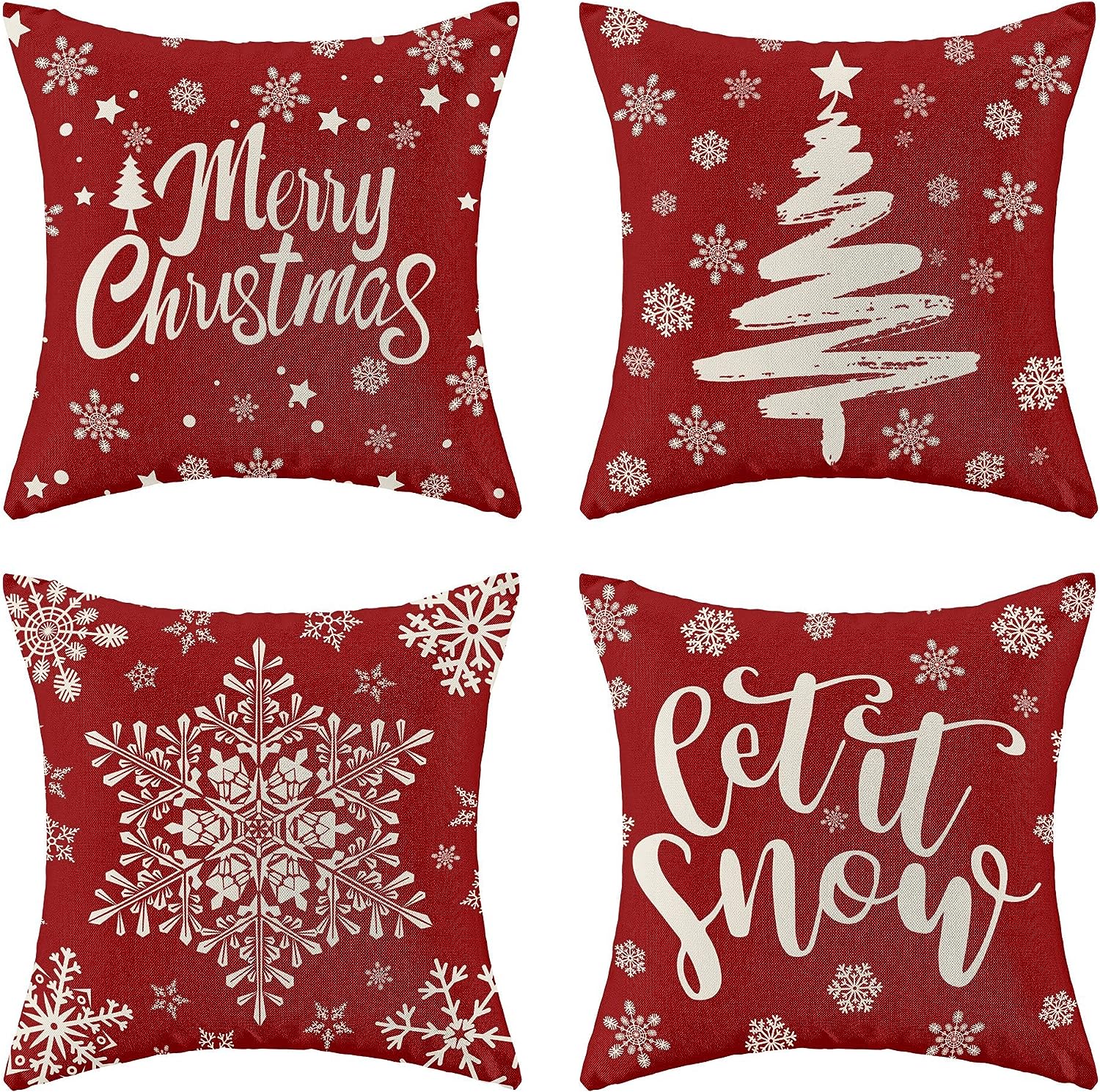 Red Christmas Pillowcase, Farmhouse Snowflake Pillow Cover, Christmas Linen Cushion, Sofa Home Decoration style 4 50x50cm