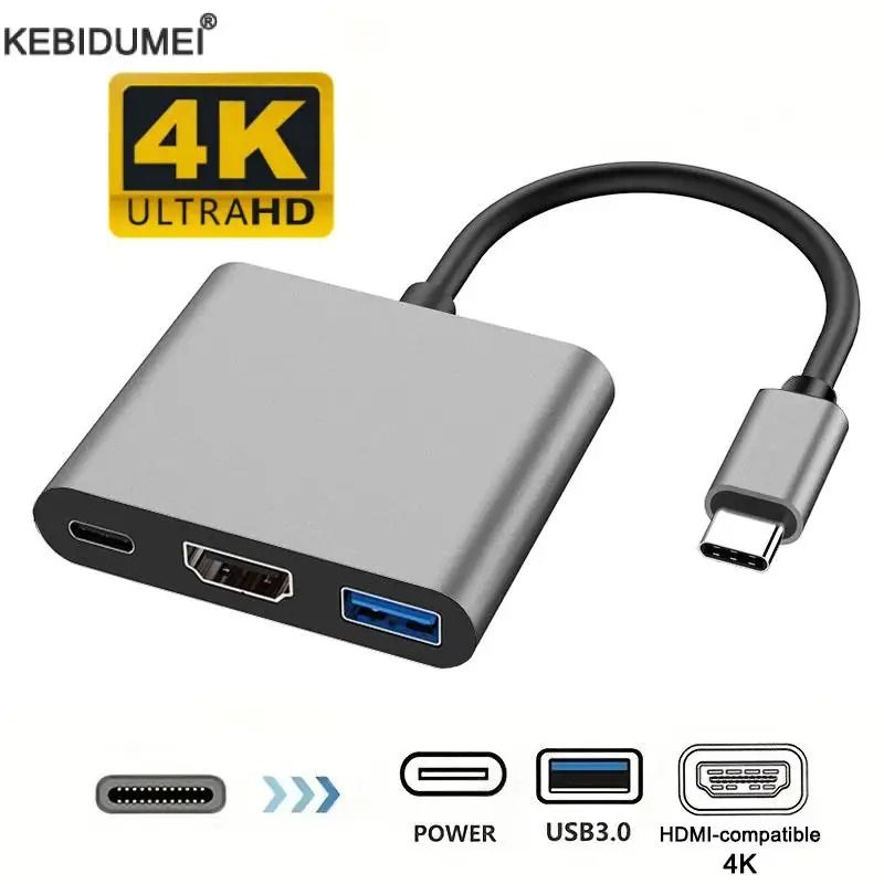 USB C To HDMI USB3.0 Hub 3 In 1 Adapter white
