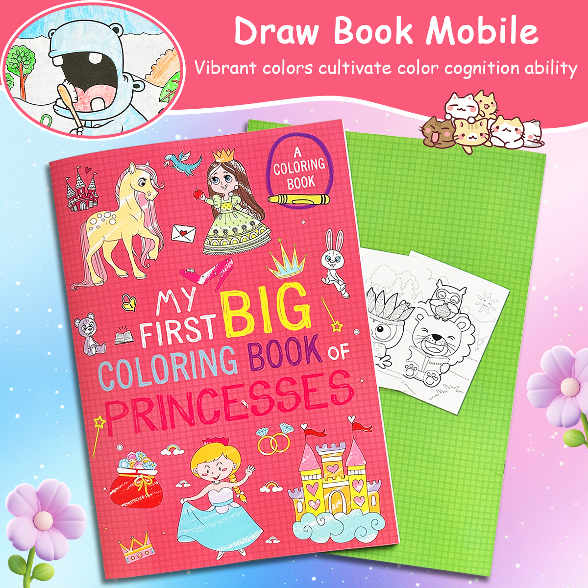 Children's Coloring Books, Creative Activity For Toddlers, Color Cognition And Early Learning pink