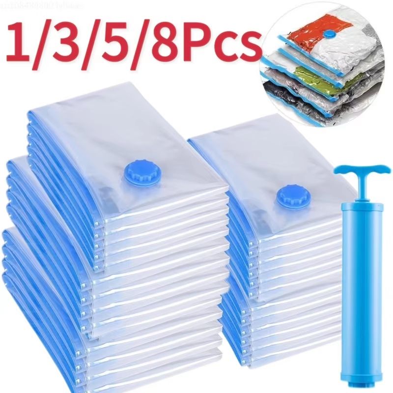 8PCS Vacuum Storage Bags With Pump For Clothes Large Compression Bags For Travel & Home Storage 60x80cm 1 Pack With Pump