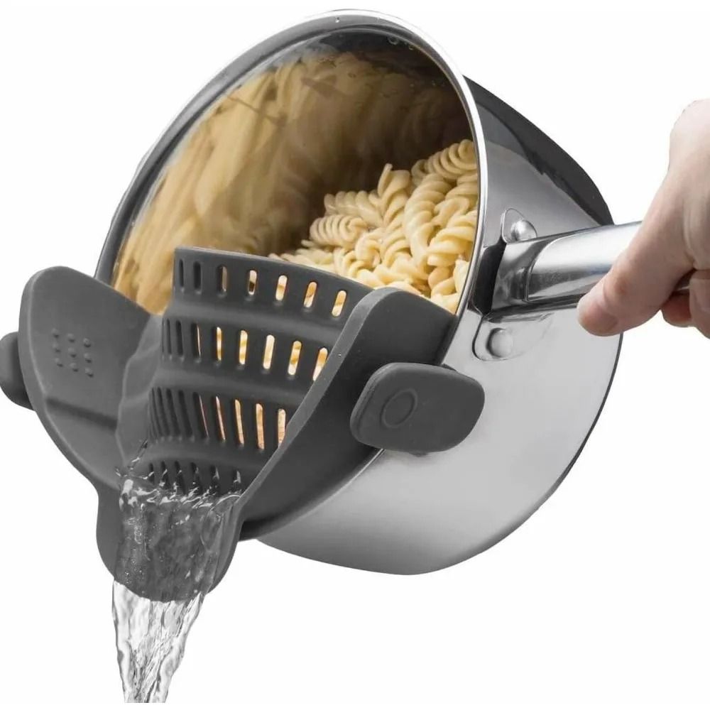 Universal Clip On Silicone Pot & Pan Strainer Heat Resistant Pasta & Vegetable Drain Tool lime Green