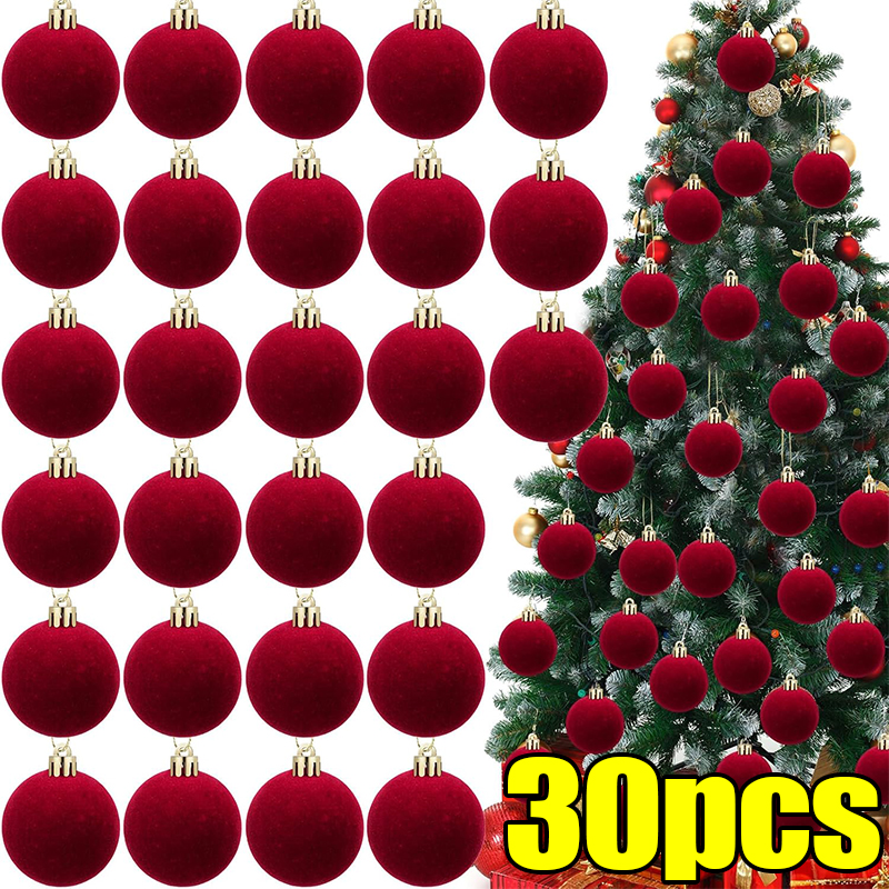 Velvet Christmas Balls Wine Red, Flocked Xmas Tree Pendents, Elegant Navidad Festival Ornaments, Party And Home Decor white 3pcs