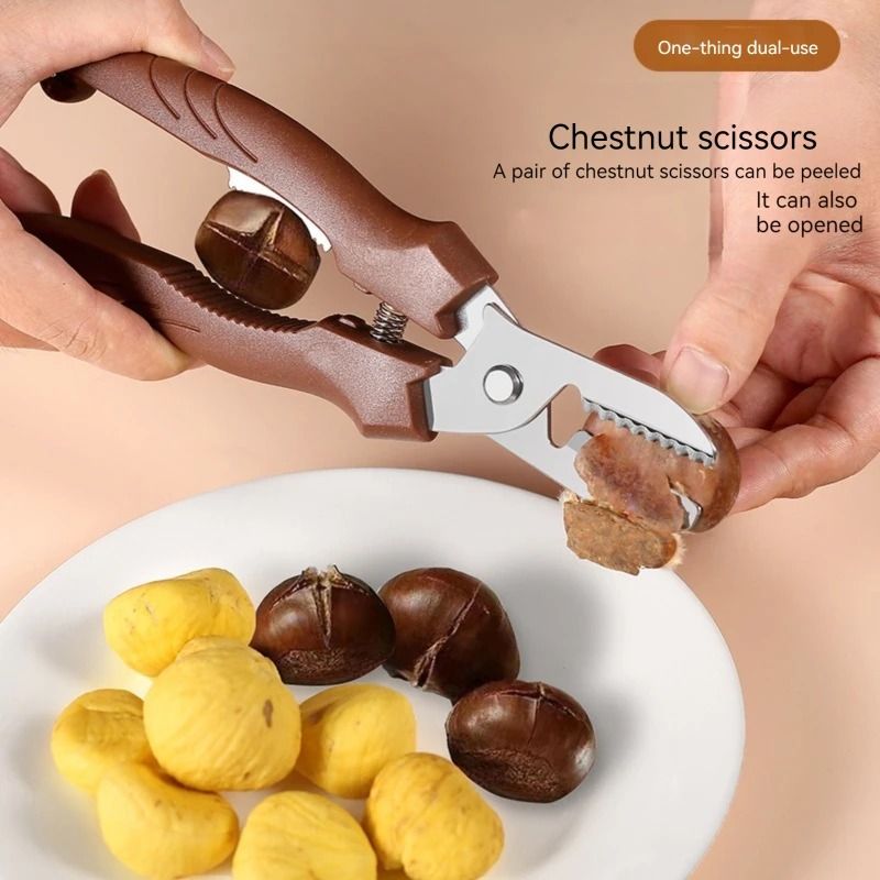 Multipurpose Stainless Steel Chestnut Scissors And Peeler brown