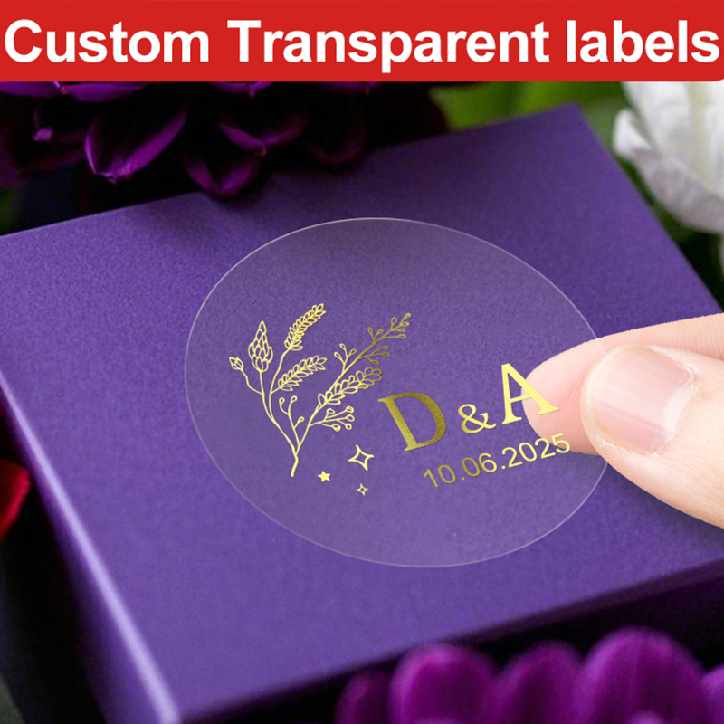 Waterproof Reusable Stickers For Wedding, Personalized Gold Transparent Decals, Craft Supplies, Glass Jar Labels 48pcs 4x4cm
