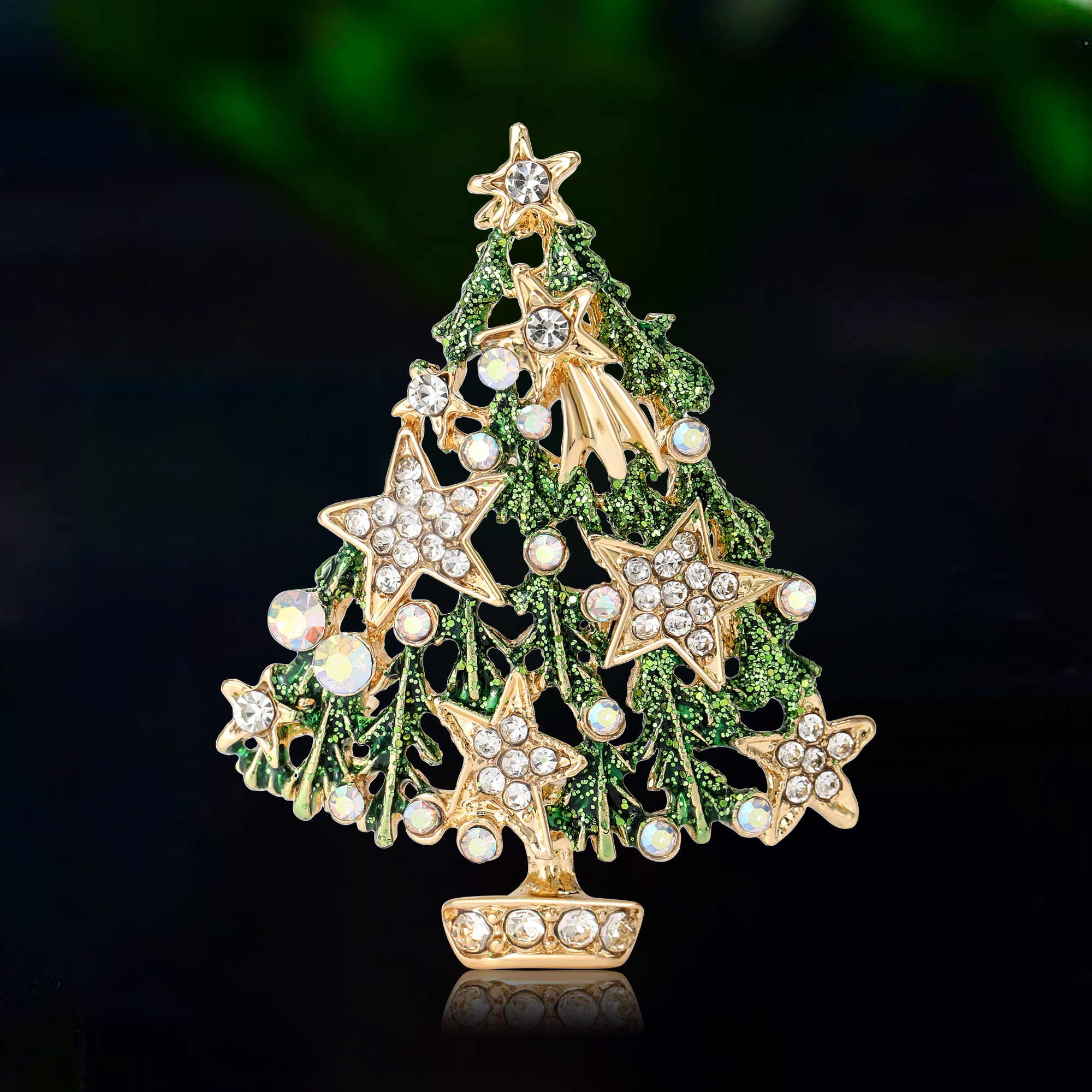 Rhinestone Plant Pins, Christma's Enamel Christmas Tree Brooches For Women, Event Party Decoration Clothes Accessories silvery
