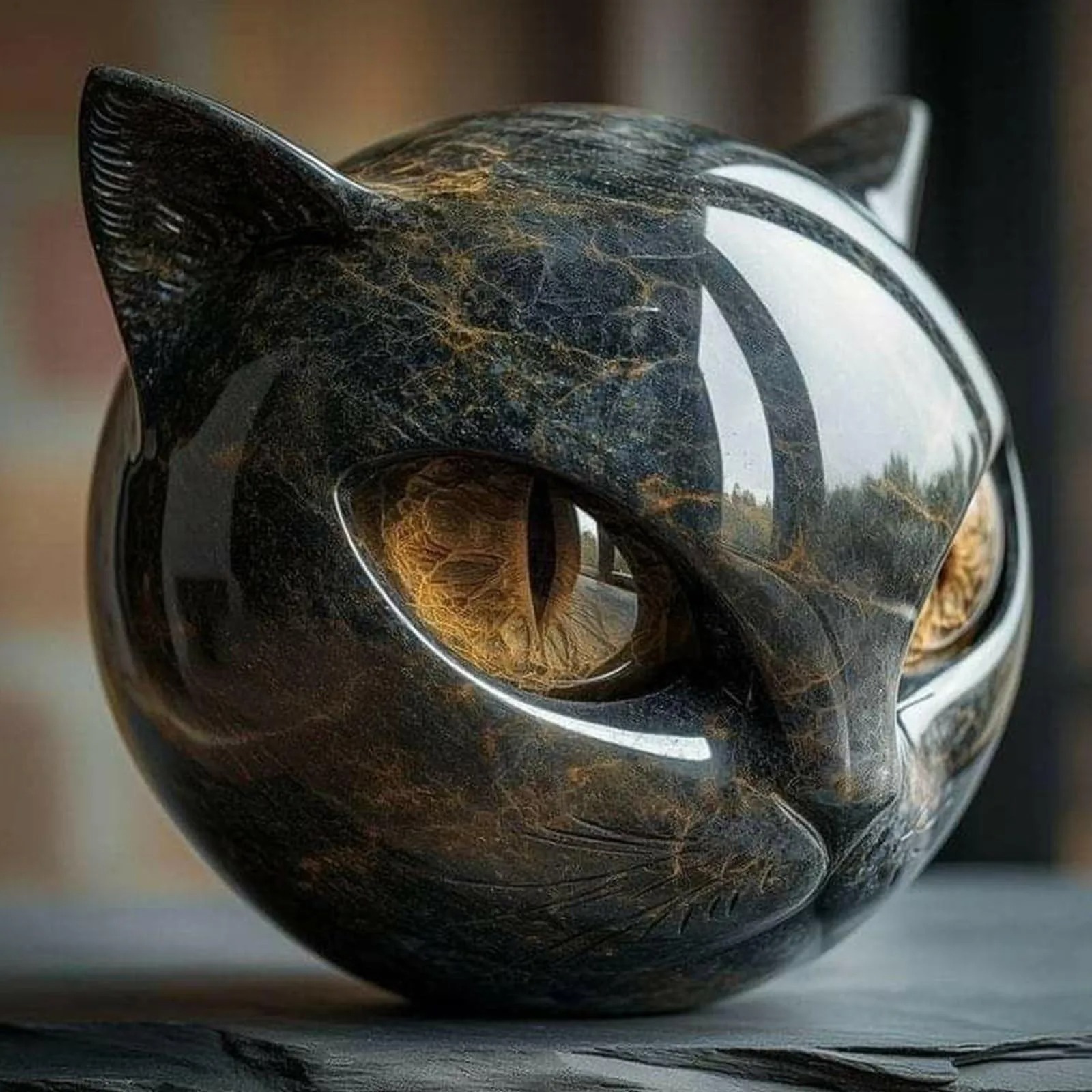 Decorative Black Cat Stone Figurine, Resin Cat Head Keepsake Gift, Marble Texture Cat Decor For Office Desk Decorative Black Cat Stone Figurine, Resin Cat Head Keepsake Gift, Marble Texture Cat Decor For Office Desk