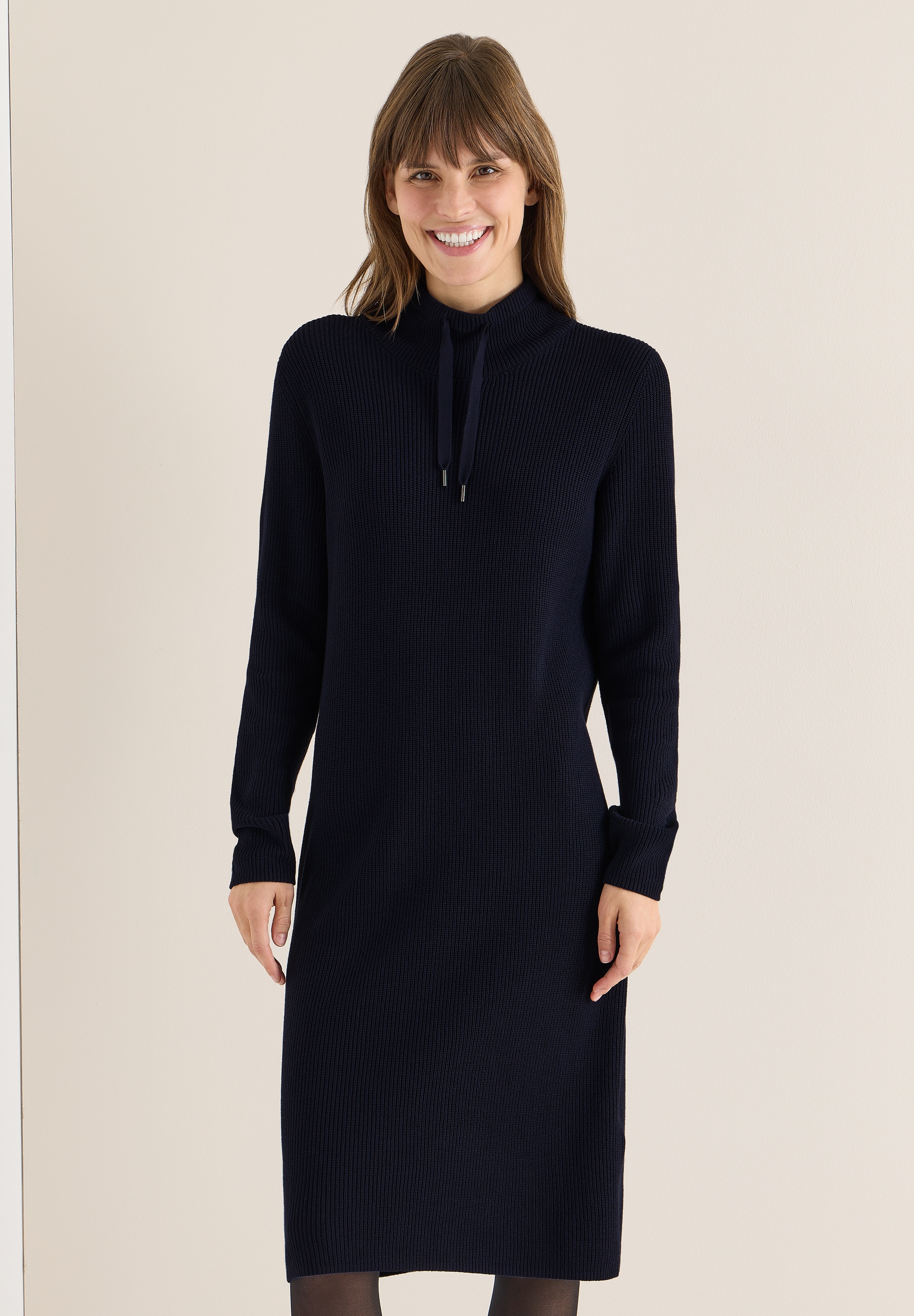 Midikleid CECIL, Damen, Gr. M (40), US-Größen, urban dunkelblau, Stoff, 50% Viskose, 28% Polyester, 22% Nylon, unifarben, comfort fit knieumspielend, Bündchen, Kleider Midikleid
