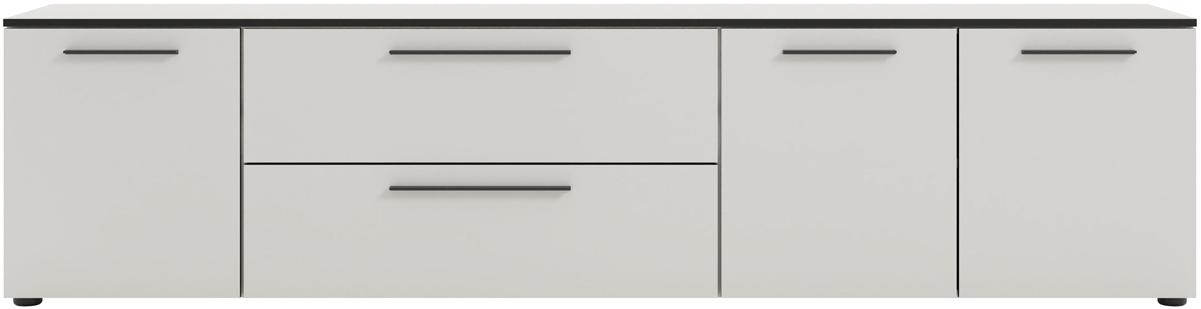 Lowboard MANJANA MÖBEL "Lowboard mit Schwarz matten Metallgriffen", pastellweiß, metall schwarz matt, B:225cm H:55cm T:40cm, Metall, Spanplatte, Sideboards, Lowboard