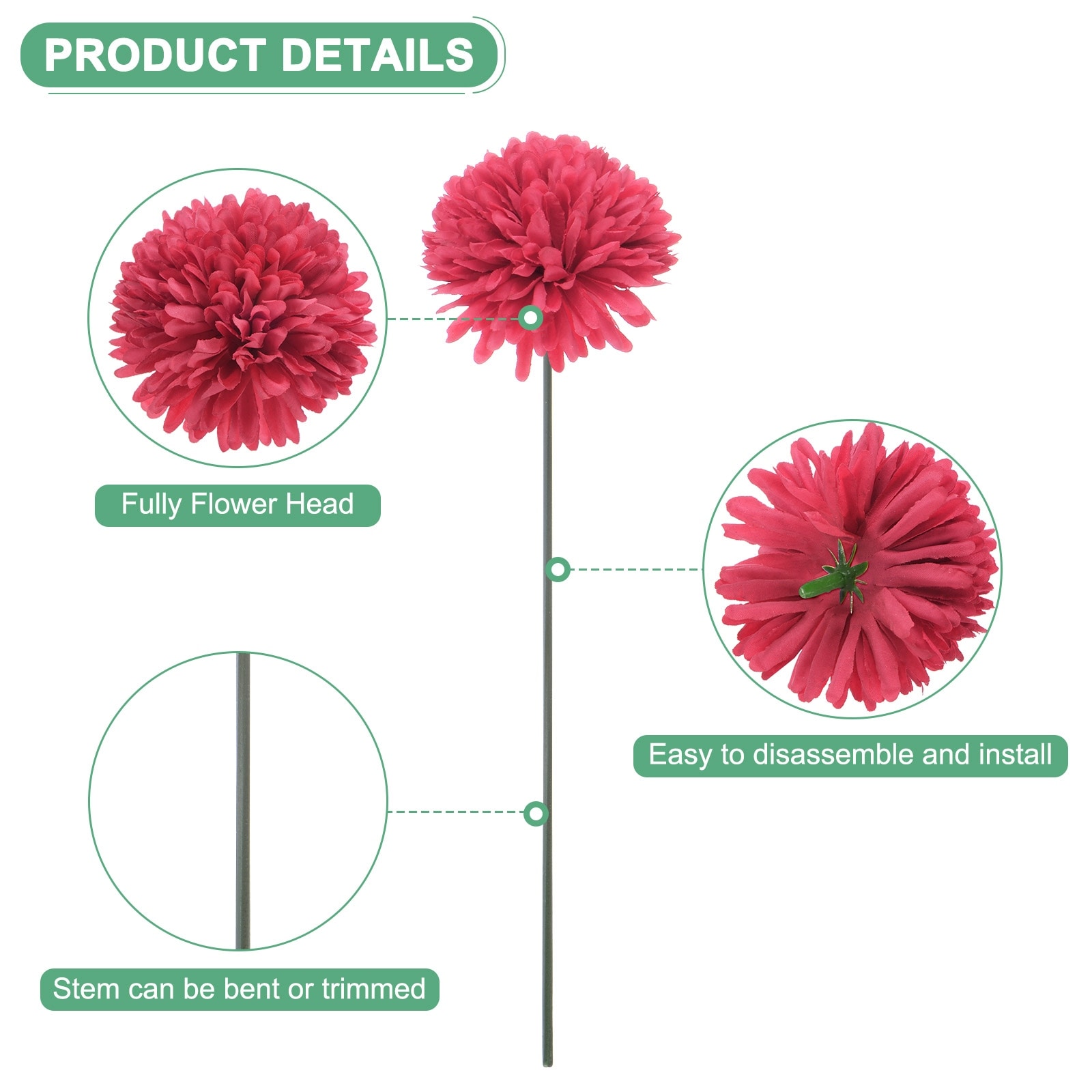 Artificial Chrysanthemum Ball Flowers for Home Decor - 30cm