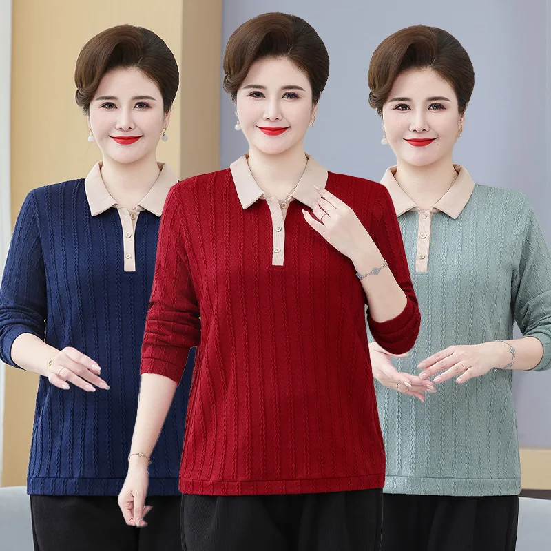 Automne tempérament femmes grande taille T-shirt femme vêtements élégant tricoté mince à manches longues chemise hauts vêtements féminins