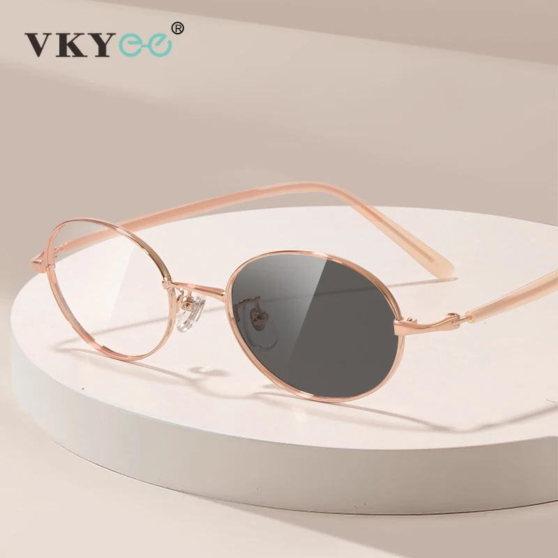 VKYEE Einfache Mode Kleine Rahmen Titan Oval Anti-blau Licht Lesebrille Damen Anpassbare Myopie Rezept 33282 Image