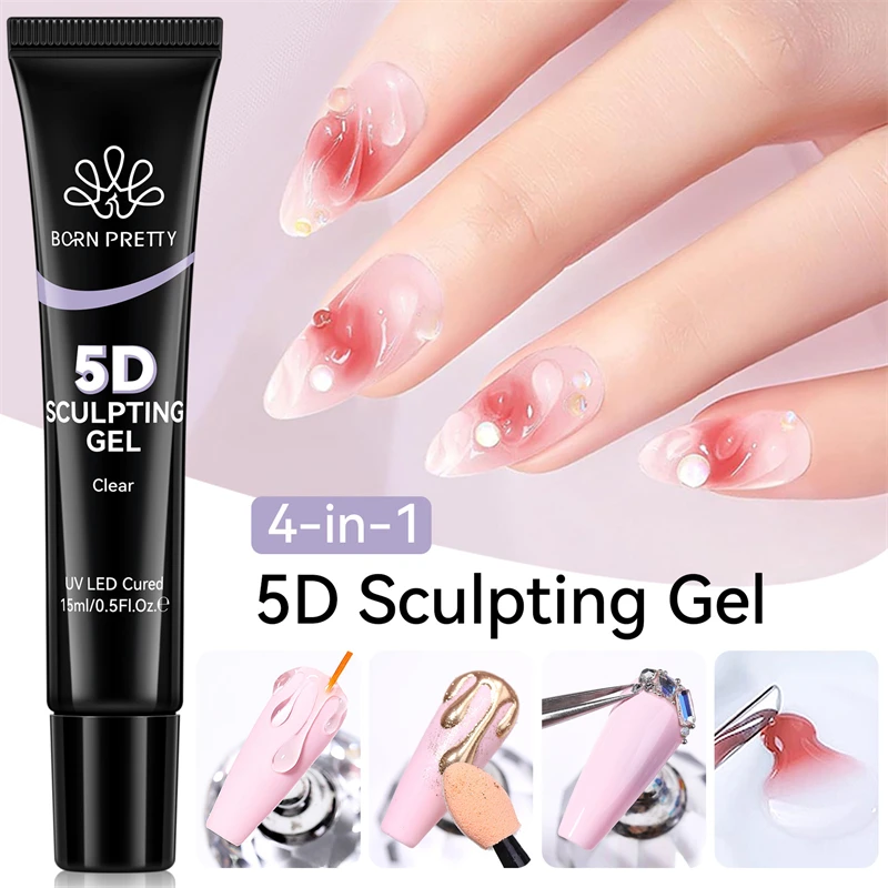 BORN PRETTY 15 ml 1/2/3PCS 5D Sculpting Gel Clear Nail Art Modeling Gel Shaping Carving Painting Maniküre Nail Art Design Image