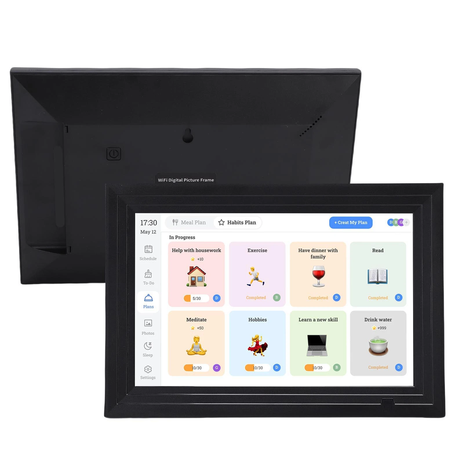 NEUER intelligenter digitaler Kalender 10,1 Zoll WiFi Touchscreen Interaktiver intelligenter Familienplaner Digitaler Bilderrahmen mit APP für Zuhause Image