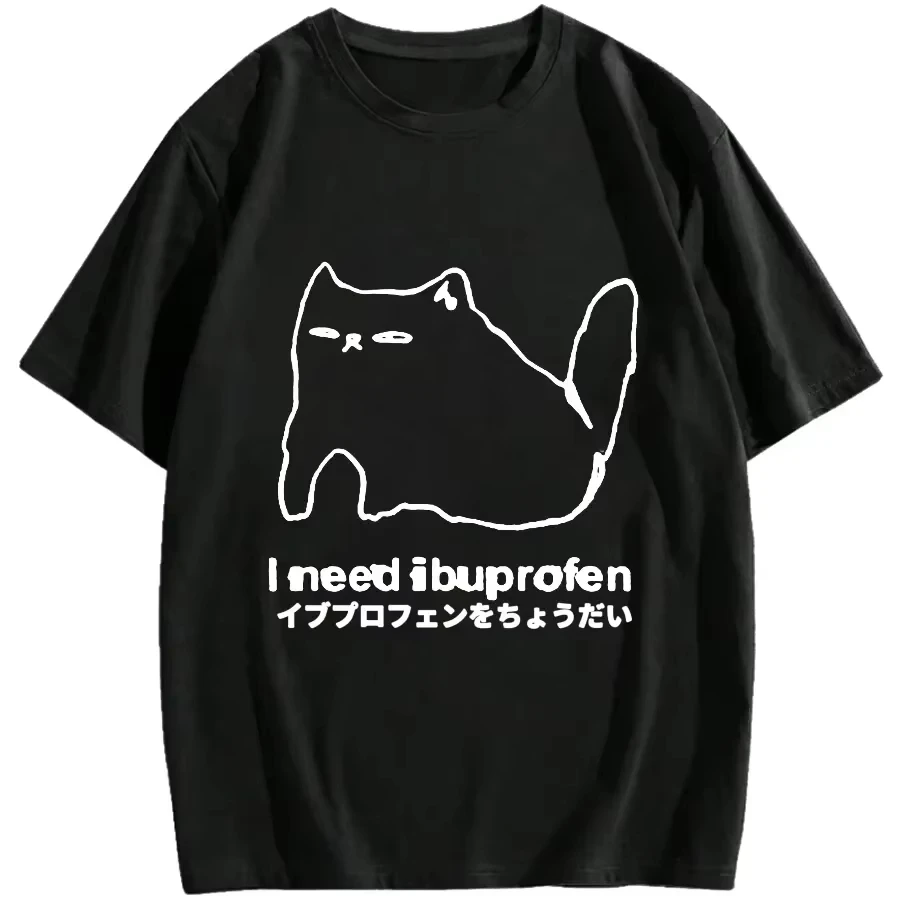 ICH Brauchen Ibuprofen Lustige Katze T-shirt Männer Kurzarm Gedruckt Grafik Casual Lose Rundhals Harajuku Streetwear T-Shirt Image