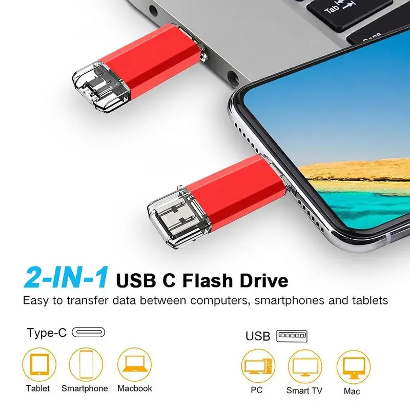 Typ-C 2 in 1 OTG 128 GB 100 GB 64 GB 32 GB 16 GB 8 GB Pendrive Hochgeschwindigkeits-USB-Flash-Laufwerk OTG-Stick 2 in 1 OTG-USB-Sticks Image