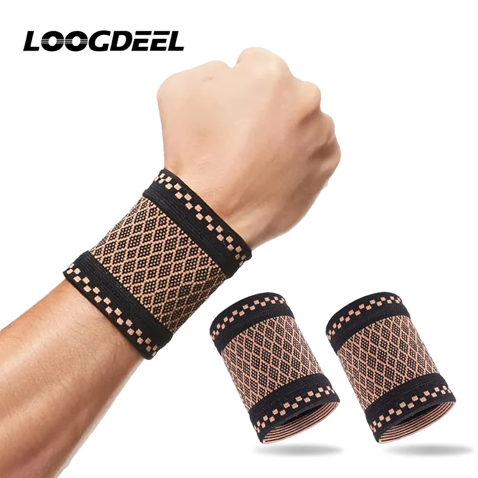 LOOGDEEL 1 Paar Kupfer Handgelenkschutz Elastische Kompression Armband Professionelle Sport Fitness Handgelenkstütze Unterstützung Handgelenkschutz Image