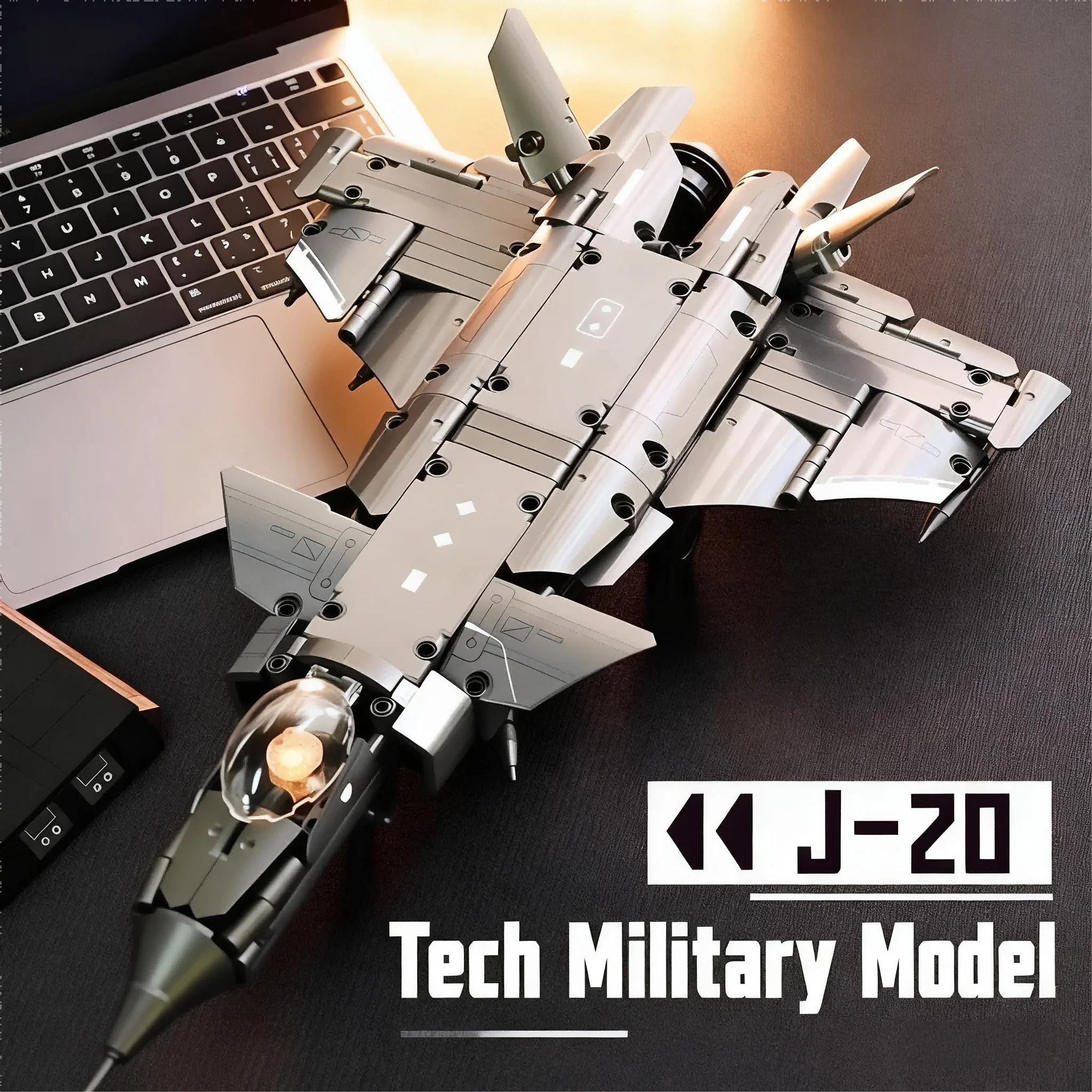 J-20 Stealth Fighter-Bausteine, MOC-Militärflugzeugmodellbausatz mit Ausstellungsstand, Sammlergeschenk für Erwachsene und Kinder Image