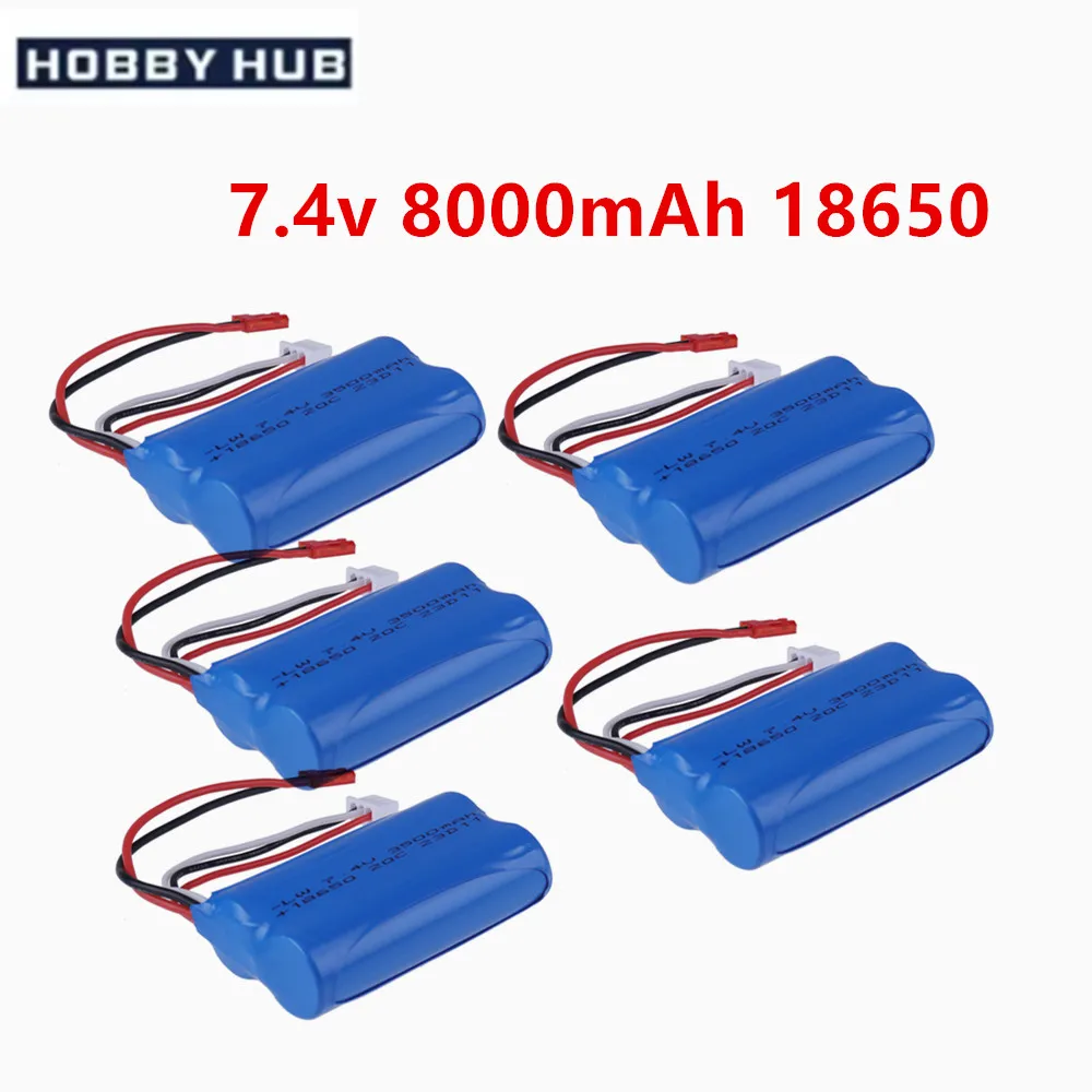 7,4 V 8000 mAh 2S 18650 lipo batterie JST STECKER Für Fernbedienung hubschrauber Auto Boote Spielzeug teile Upgrade 5000 mAh 7,4 v Batterie Image