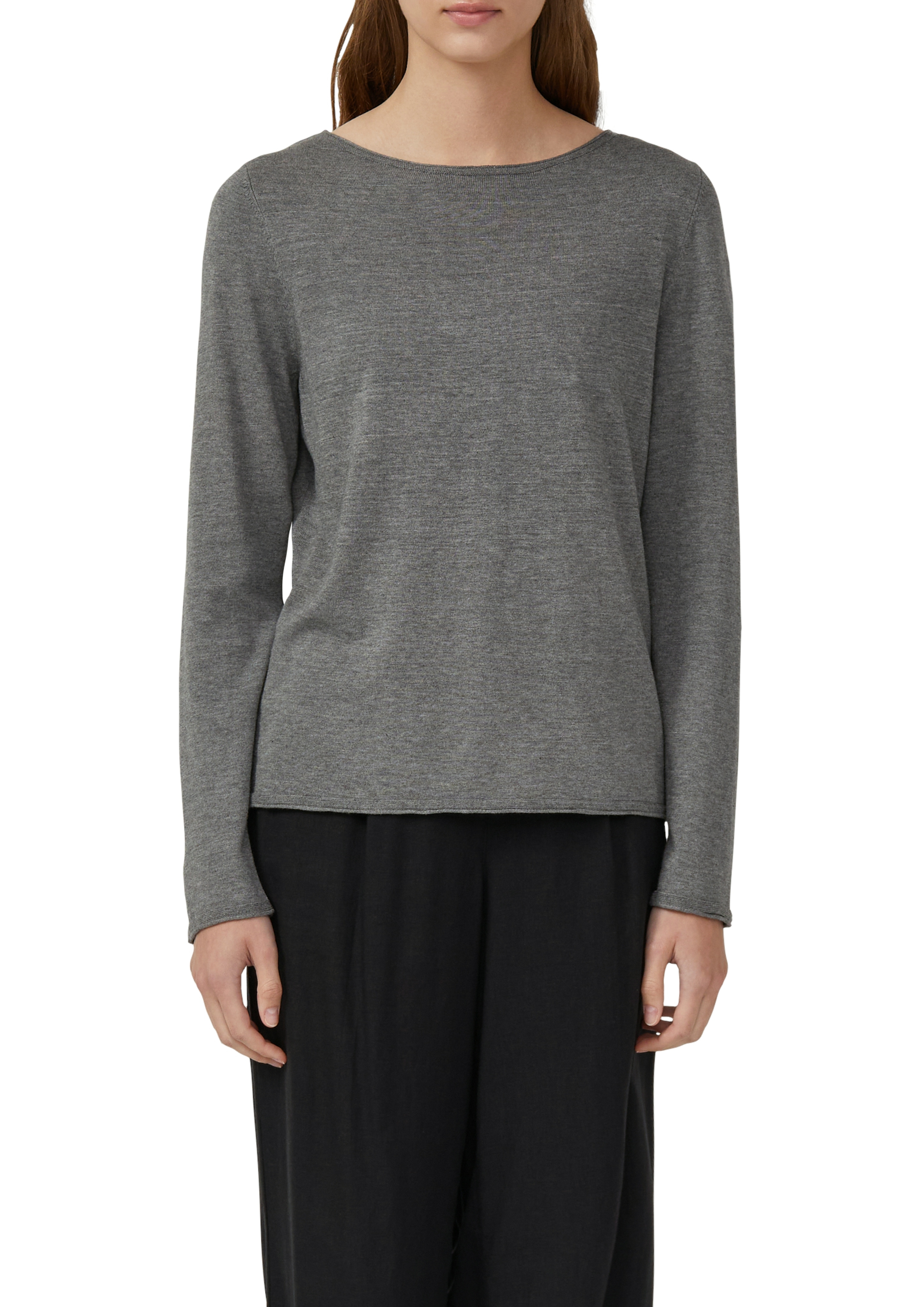 Langarmshirt S.OLIVER, Damen, Gr. 34, grau (mid grau), Strick, Obermaterial: 50% Baumwolle, 50% Viskose, unifarben, regular fit taillenbedeckt, Rundhals, gerader Abschluss, Shirts Langarmshirt, mit Rollkanten