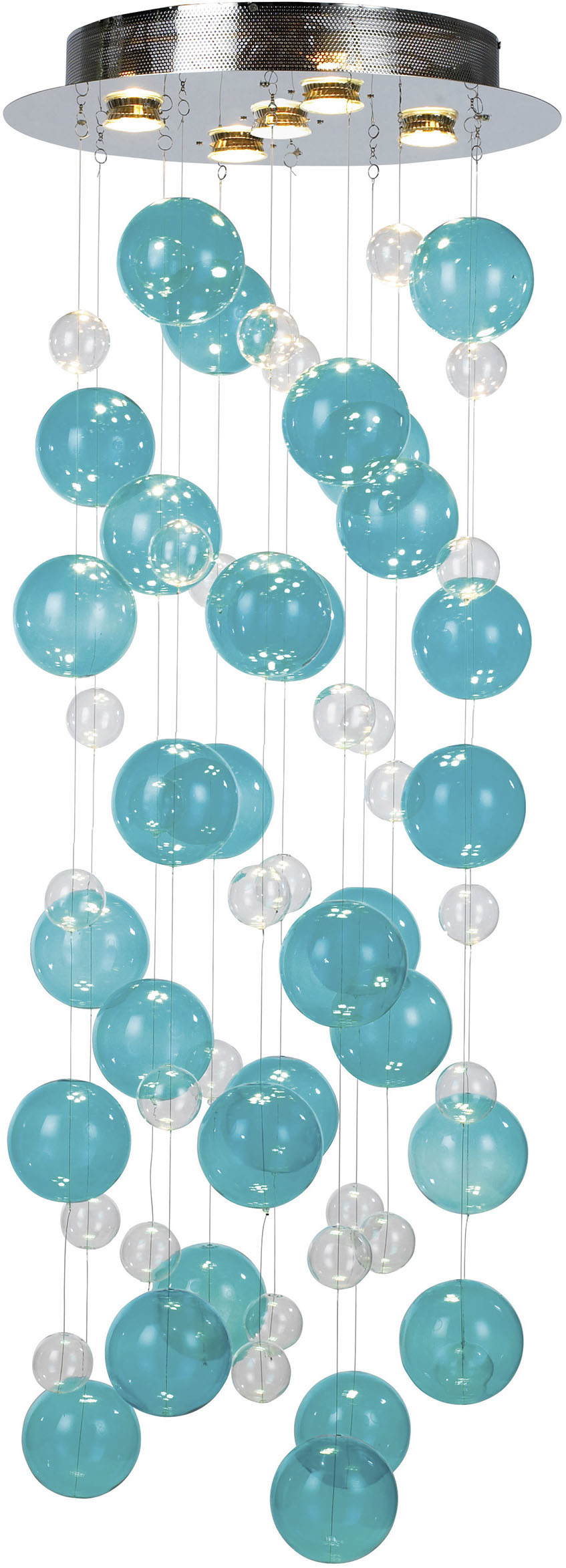 NÄVE LED Pendelleuchte "Explosion", türkis, 5, Ø 45cm H: 124cm, 1 Stk., Leuchten, kleine und große bunte Glaskugeln, inkl. GU10 Leuchtmittel warmweiß, LED Pendelleuchte