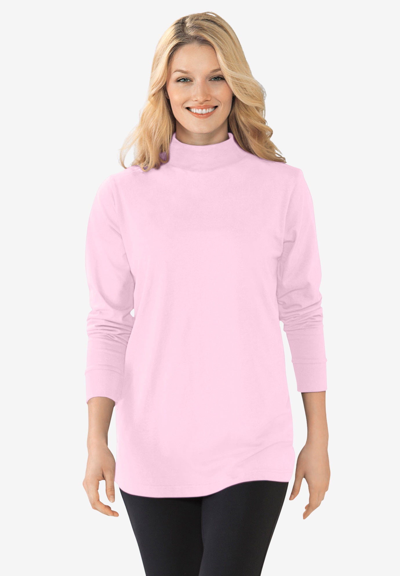 Plus Size Women's Perfect Long-Sleeve Mockneck Tee by Woman Within in Pink (Size 6X) Shirt
