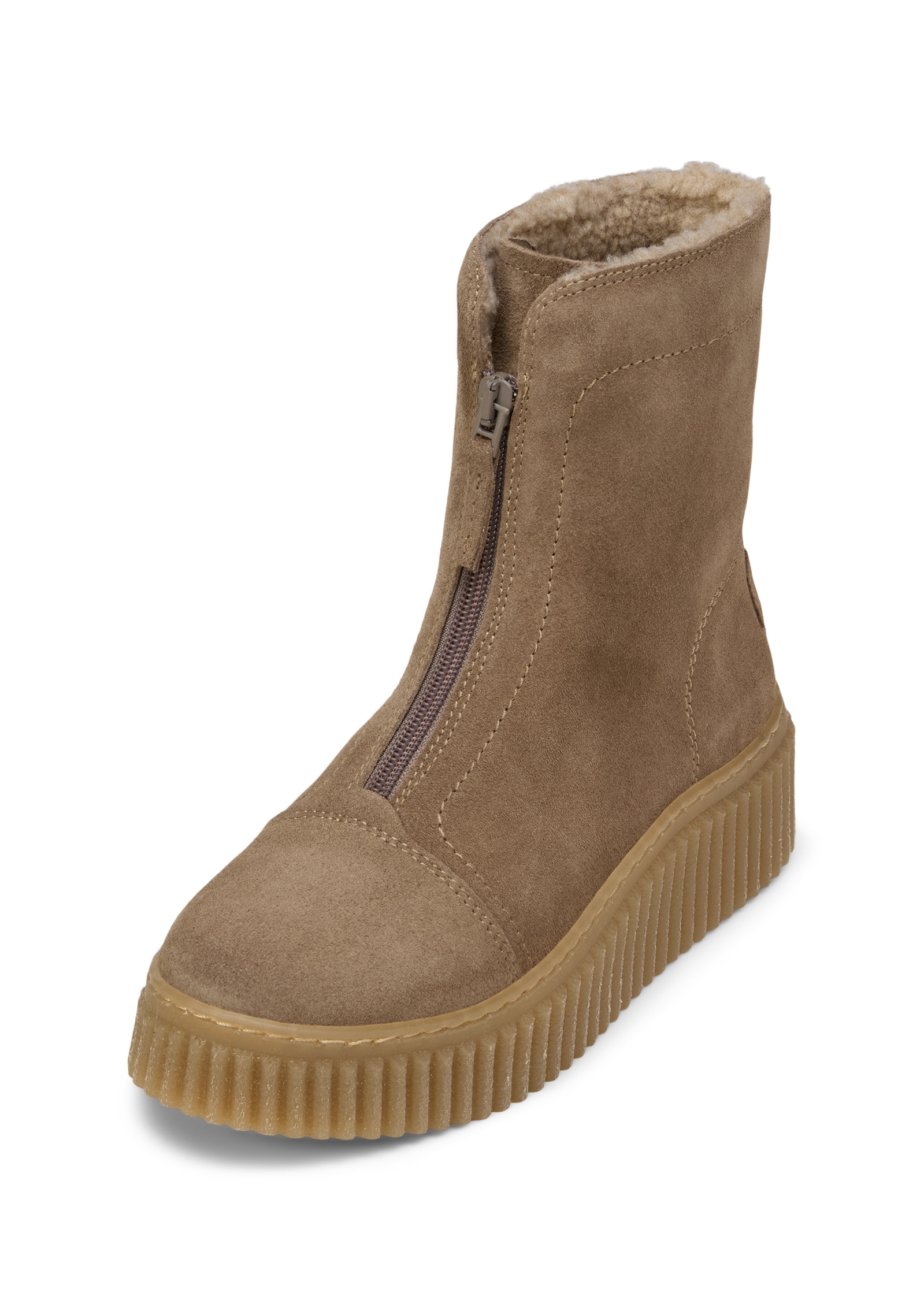 Winterboots MARC O'POLO "mit Reißverschluss vorne", Damen, Gr. 38, schwarz taupe, Obermaterial: 100% Leder (Rind), unifarben, Schuhe Winterboots