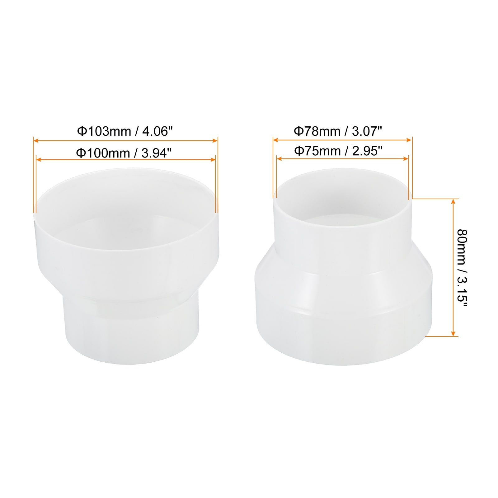 Duct Reducer, Duct Connector Ducting Inline Adapter Increaser ABS Plastic Vent for HVAC Heating Cooling Air Ventilation - White