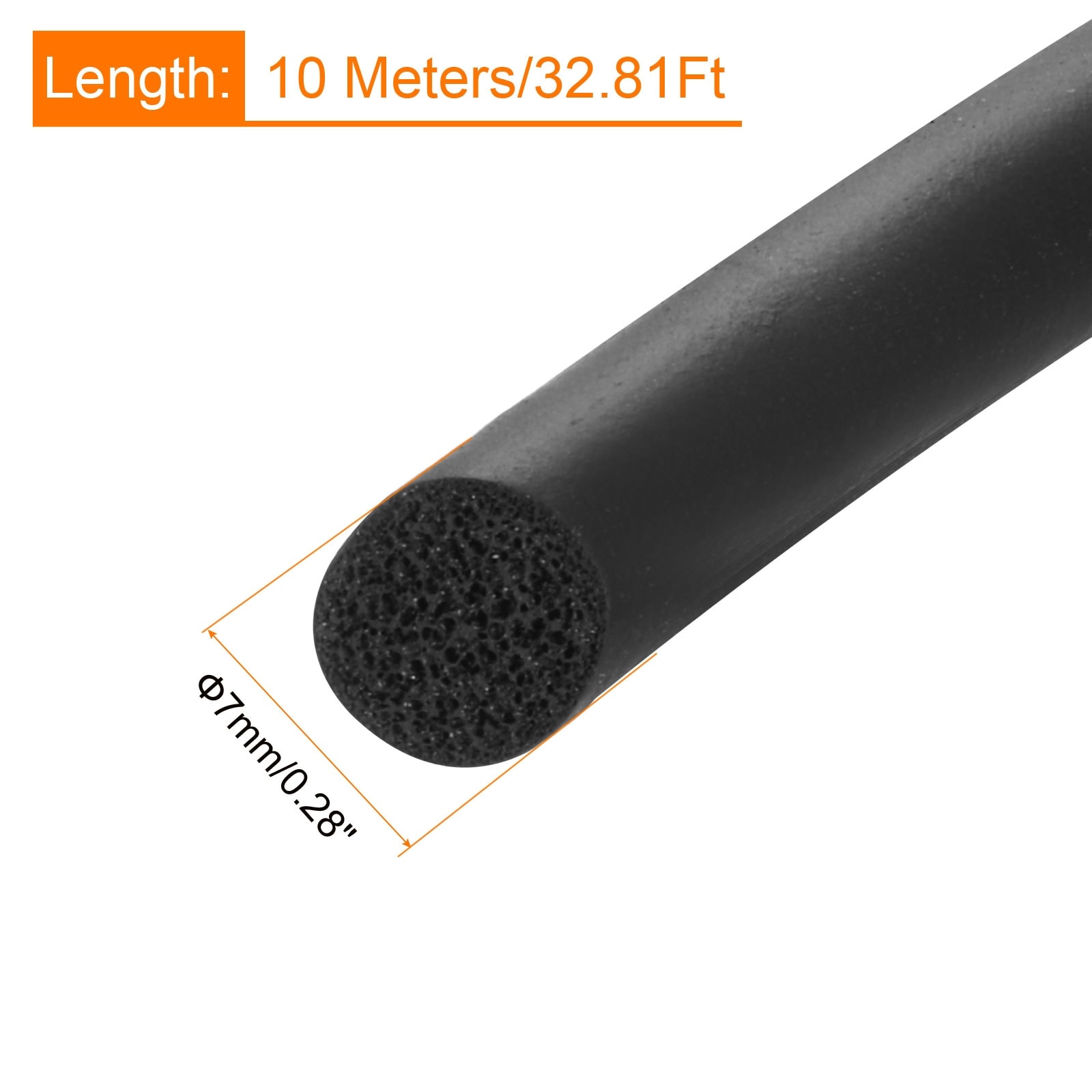 Round EPDM Foam Rubber Weather Seal Strip - Black