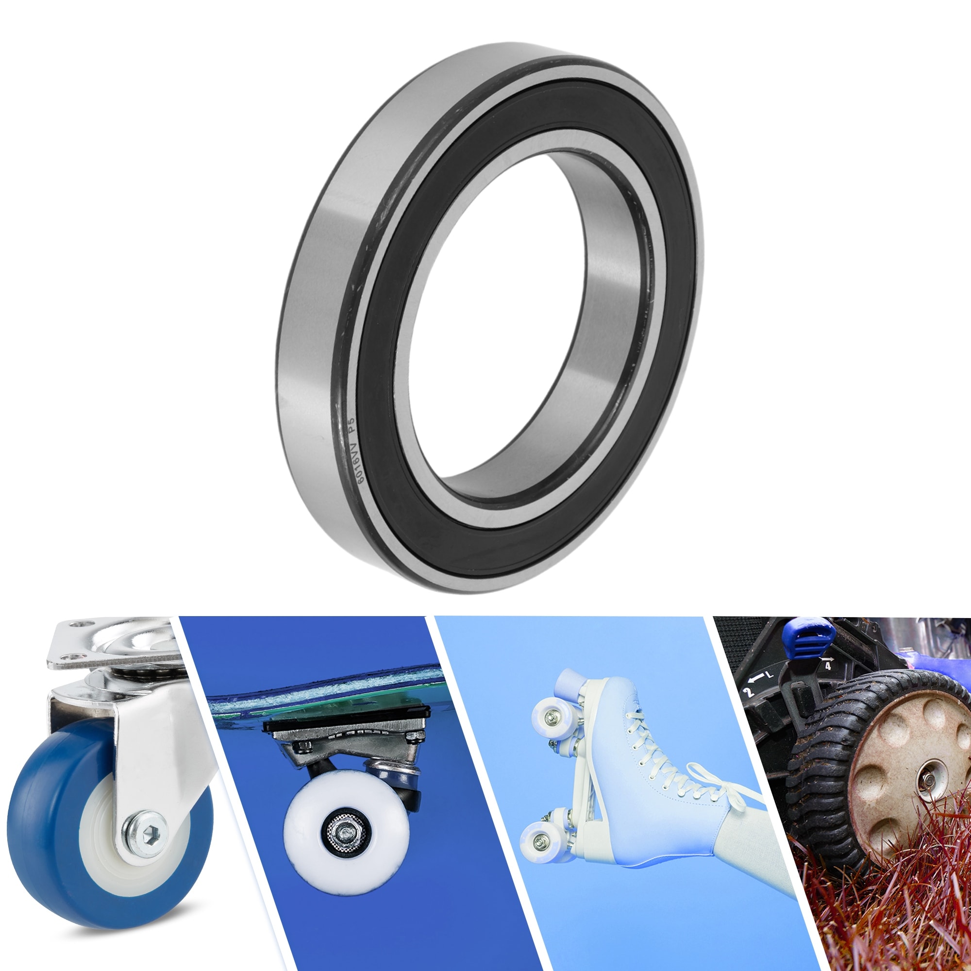 Deep Groove Ball Bearing P5 Lubricated Bearings Double Rubber Seal Black Silver Tone for Scooter Skateboard Wheel