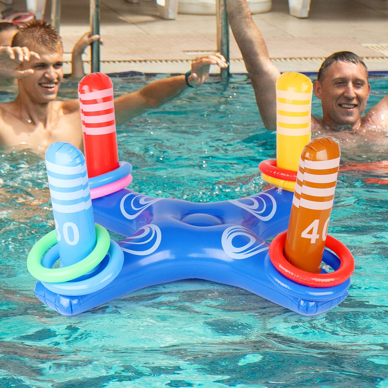 Inflatable Pool Ring Toss Games Toys, Floating Swimming Pool Ring with 6Pcs Rings，Swimming Pool Games for Kids Adults